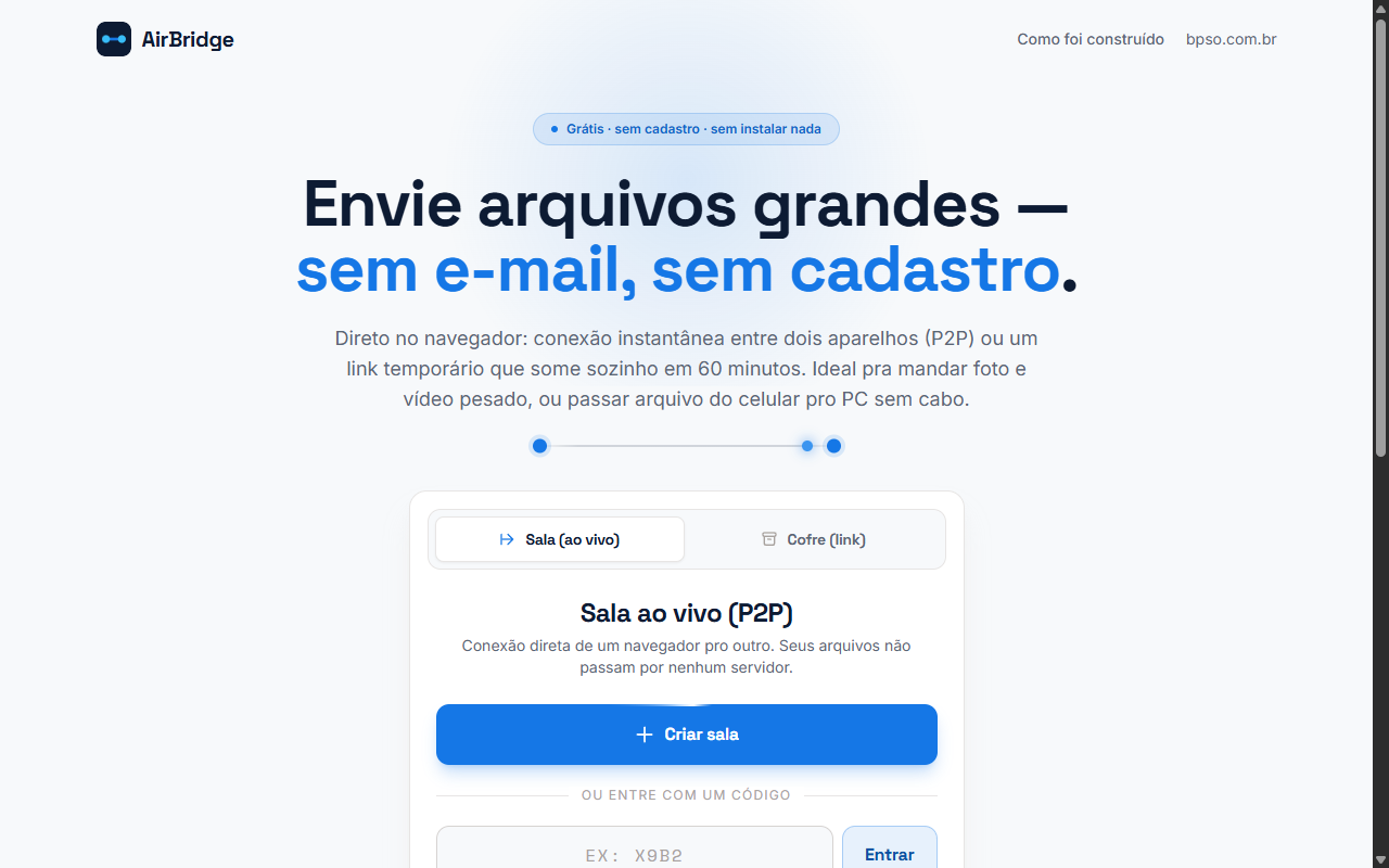 AirBridge — enviar arquivo grande grátis, sem cadastro
