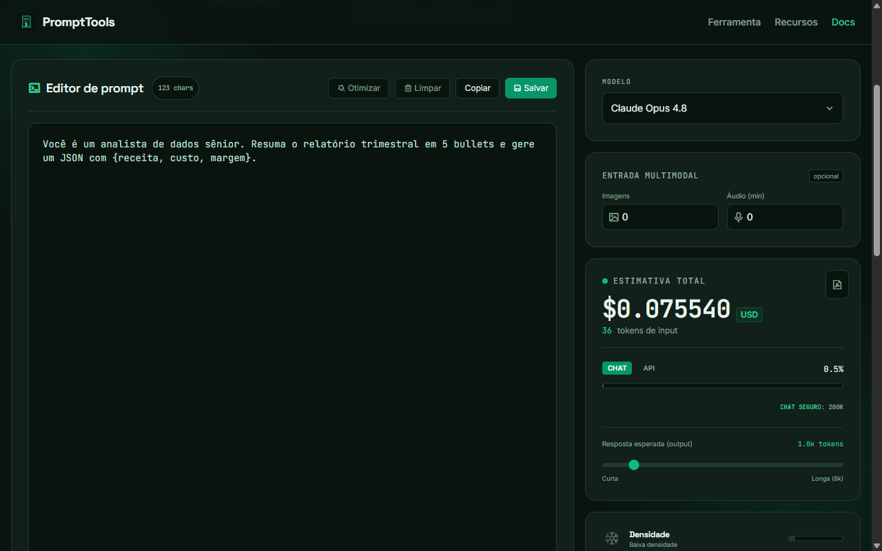 PromptTools — calculadora de custo de IA com comparação de modelos
