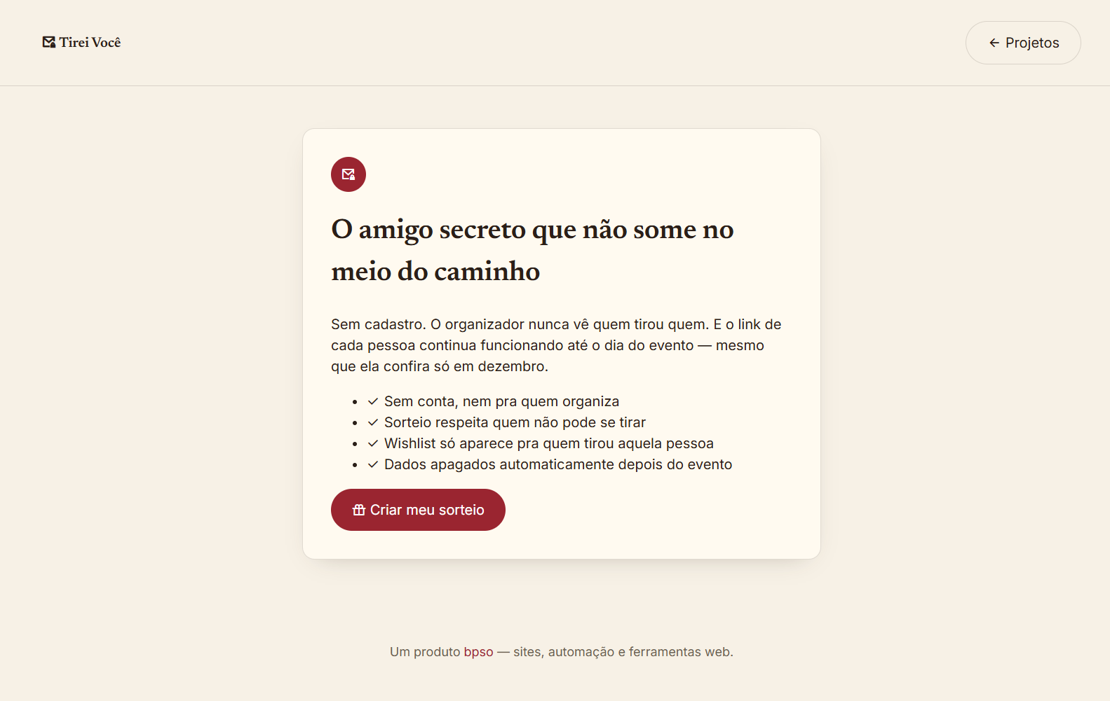 Tirei Você — amigo secreto sem cadastro