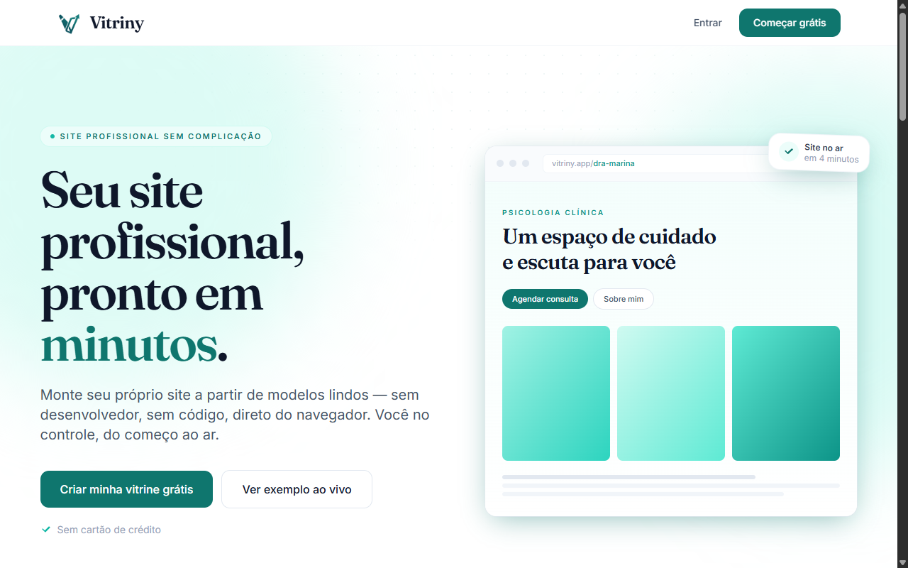 Vitriny — construtor de sites para pequenos negócios, com modelos premium e geração por IA